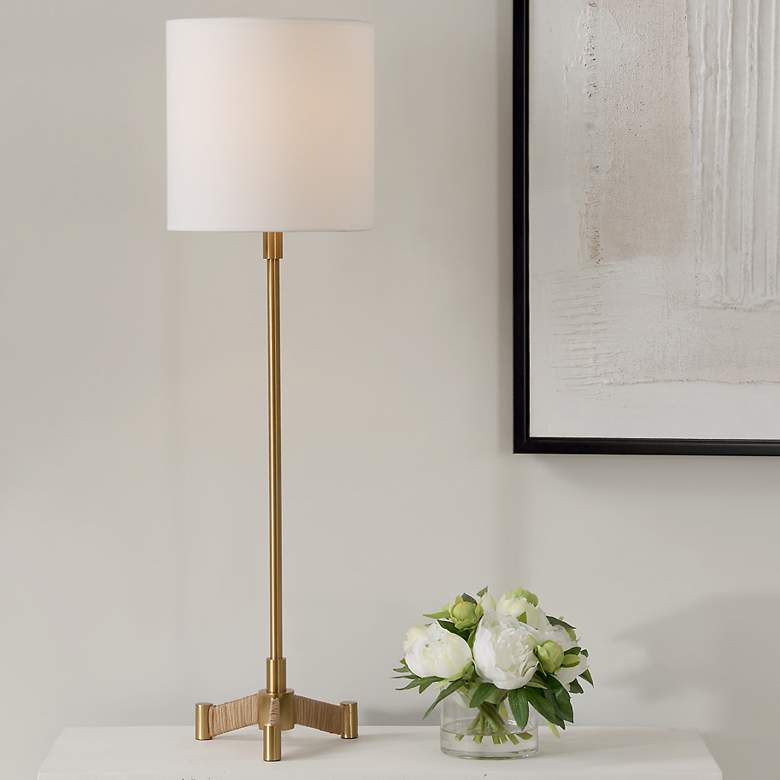 Image 1 Uttermost Lautoka 36" Steel and Rattan Modern Buffet Table Lamp