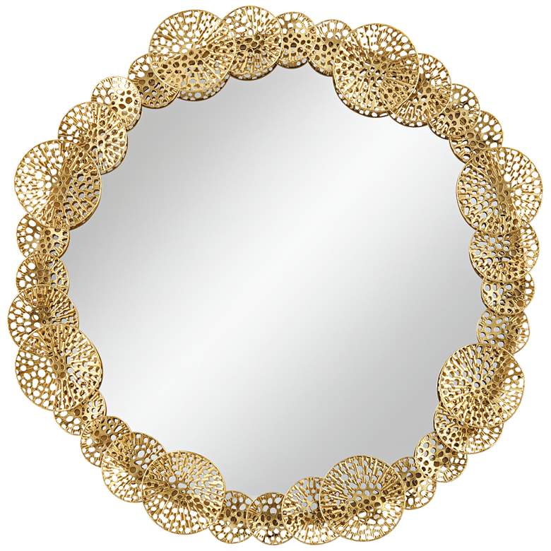 Image 2 Uttermost Layered Lotus Leaf 33 1/2" Wide Gold Round Wall Mirror