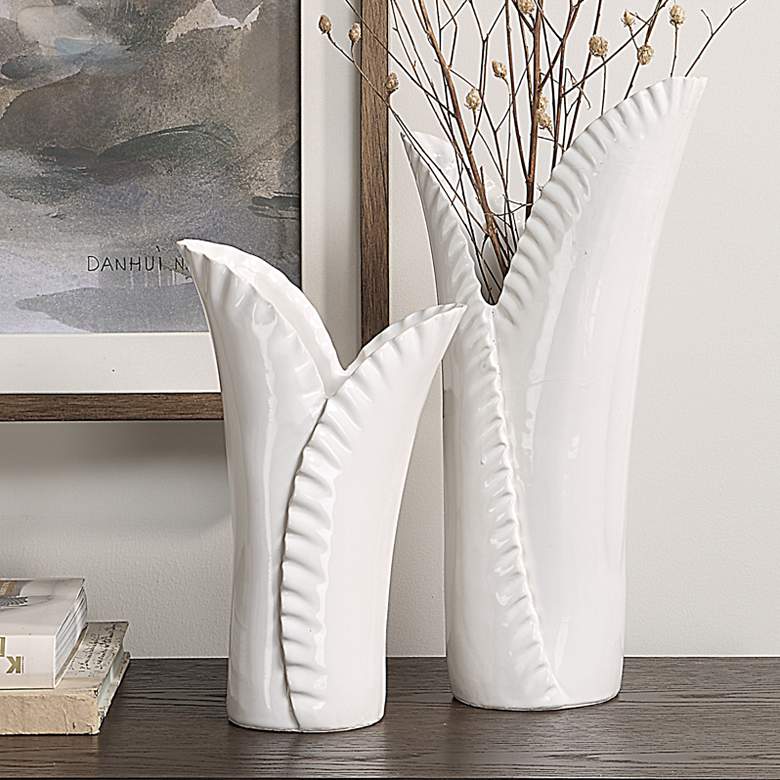 Image 1 Uttermost Leafscape White Ceramic 2-Piece Vase Set