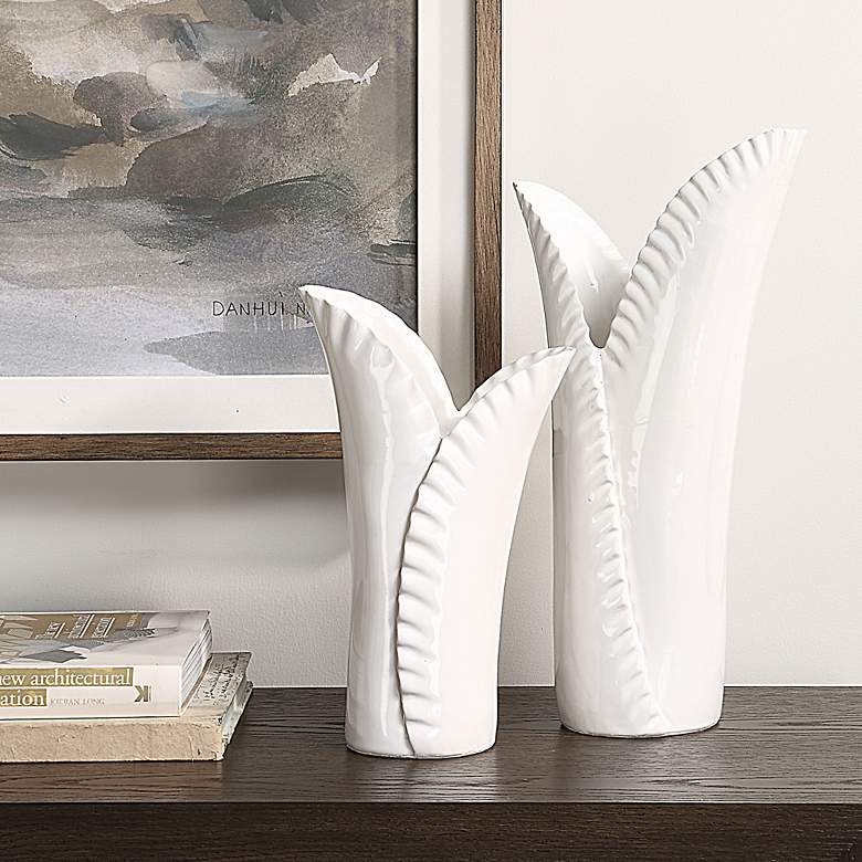 Image 4 Uttermost Leafscape White Ceramic 2-Piece Vase Set more views