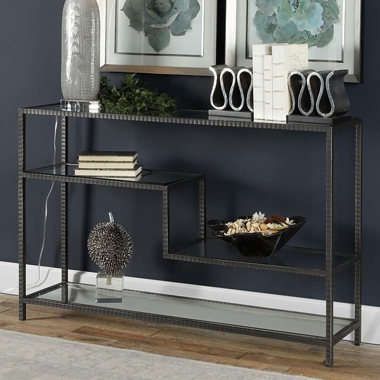 Image 2 Uttermost Leo 52" Wide Aged Gunmetal Iron Console Table