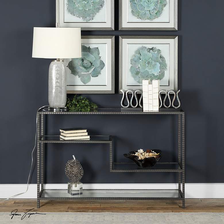Image 6 Uttermost Leo 52" Wide Aged Gunmetal Iron Console Table more views