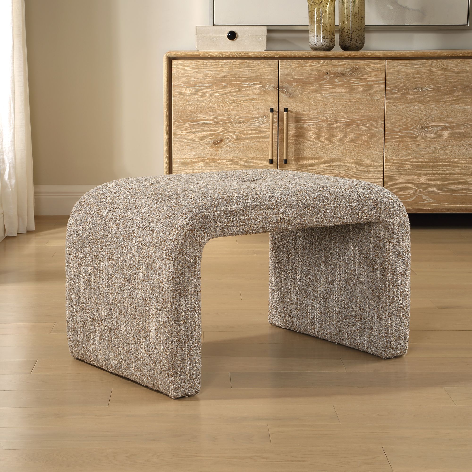 Image 7 Uttermost Leora 30" Wide Caramel Polyester Fabric Small Bench more views