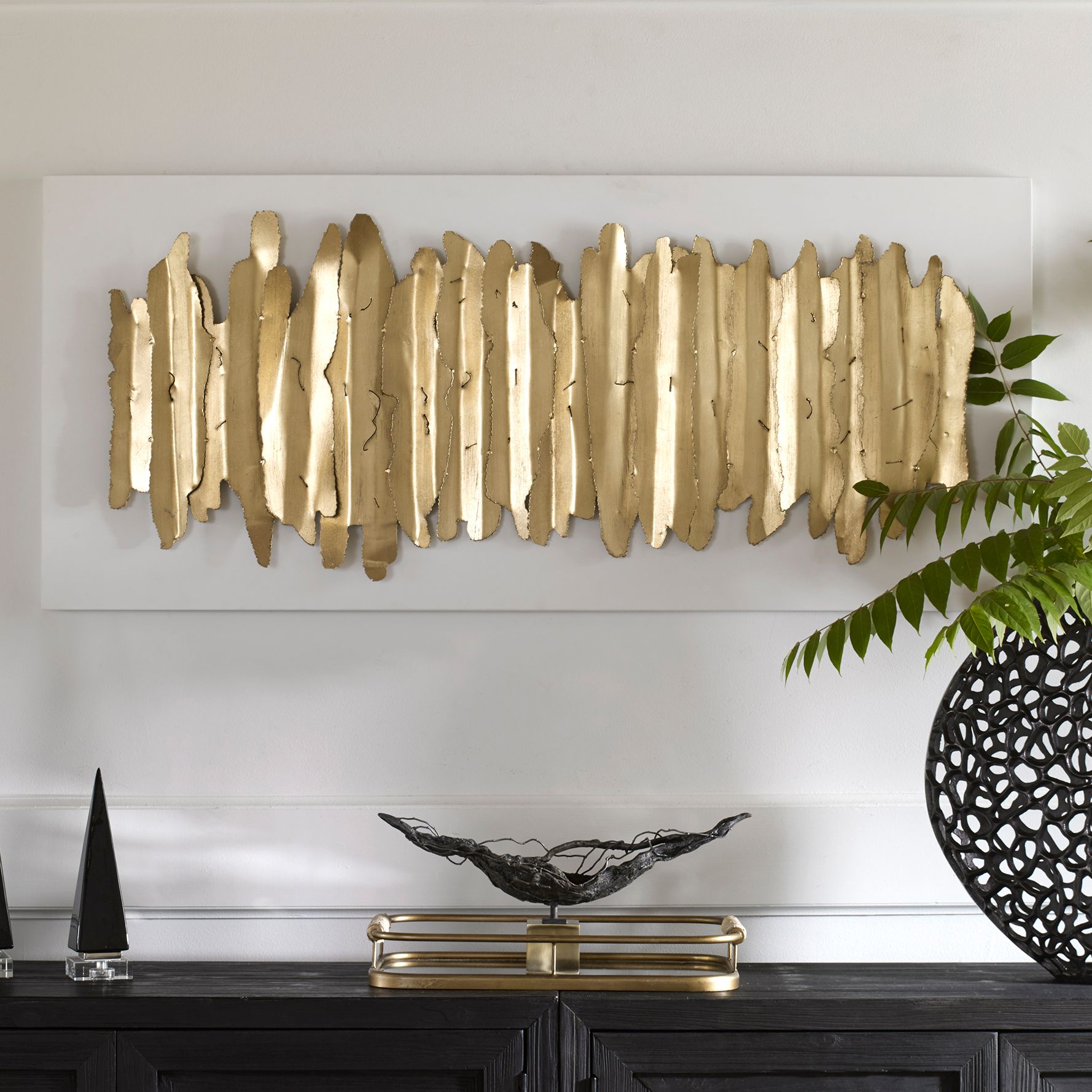 Uttermost Lev 55 1 4 High Gold and White Metal Wall Art 314H1 Lamps Plus