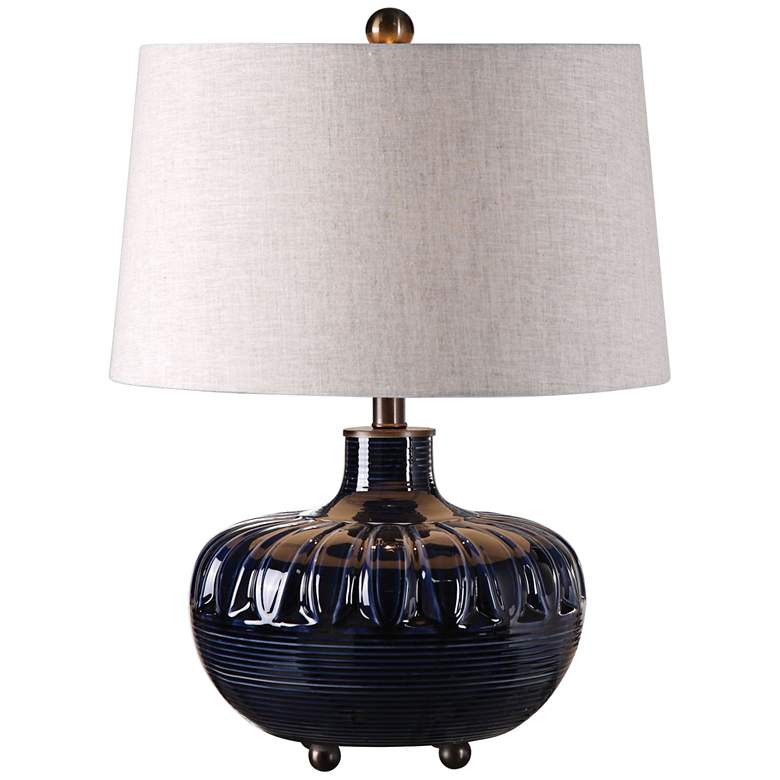 Image 1 Uttermost Levane Embossed Midnight Blue Ceramic Jug Table Lamp