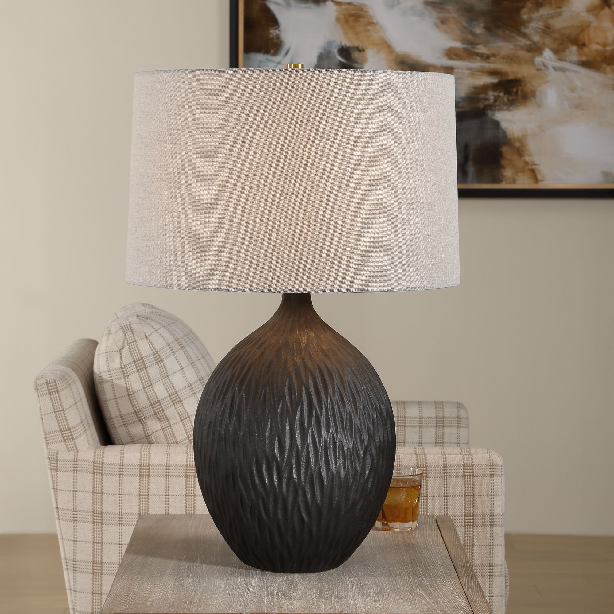 Uttermost Levee 27" Satin Black Ceramic Table Lamp