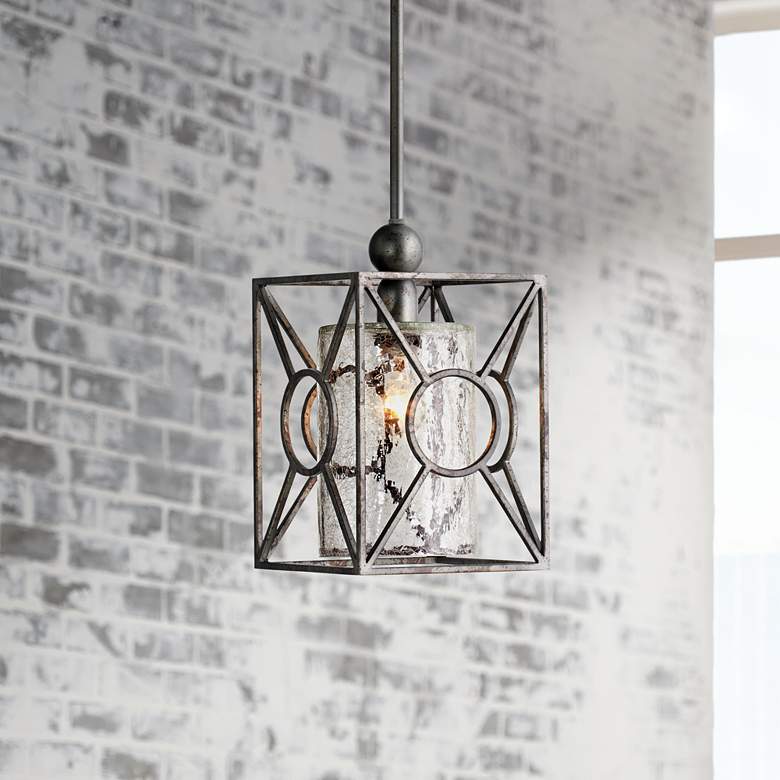 Image 2 Uttermost Lighting Arbela 9" Wide Black and Crackle Glass Mini Pendant