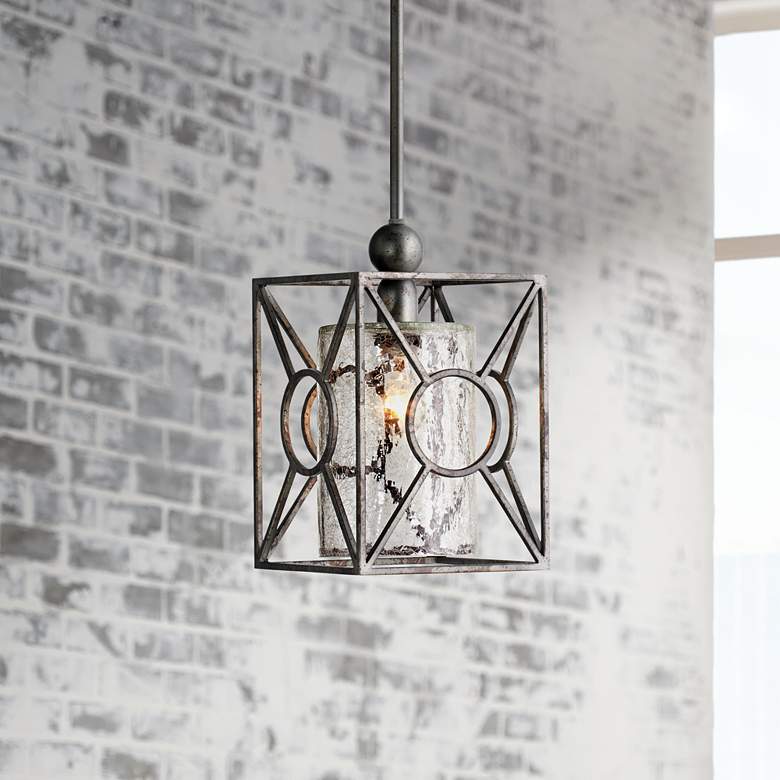 Image 2 Uttermost Lighting Arbela 9 inch Wide Black and Crackle Glass Mini Pendant