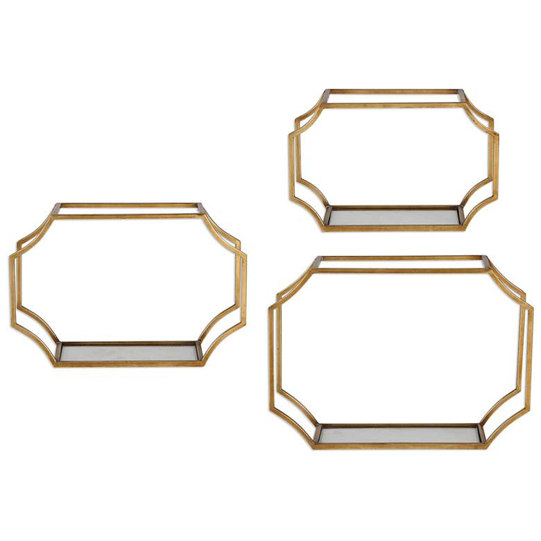 Image 2 Uttermost Lindee Antiqued Gold Leaf 3-Piece Wall Shelves Set