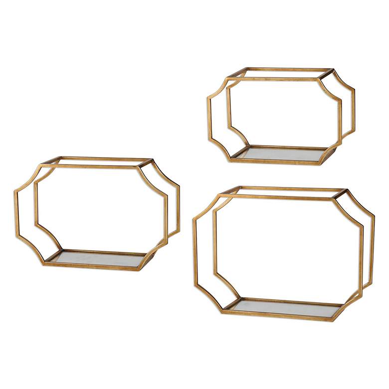 Image 3 Uttermost Lindee Antiqued Gold Leaf 3-Piece Wall Shelves Set more views
