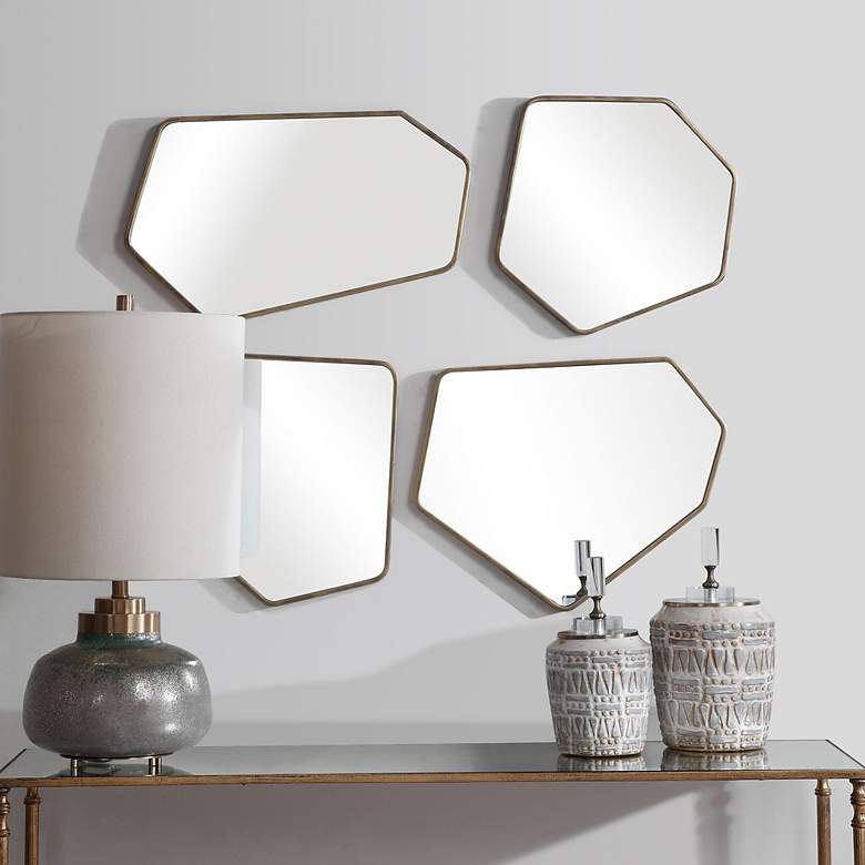 Image 6 Uttermost Linneah Aged Gold Metal Wall Mirrors Set of 4 more views
