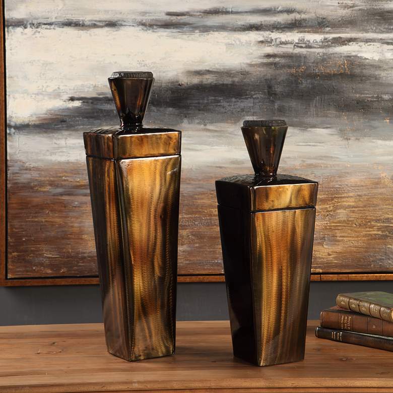 Image 1 Uttermost Lisa Brown Steel Lidded Container Set of 2