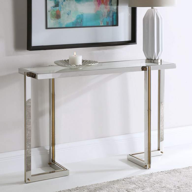 Image 1 Uttermost Locke 50 3/4 inch Wide Polished Nickel Console Table