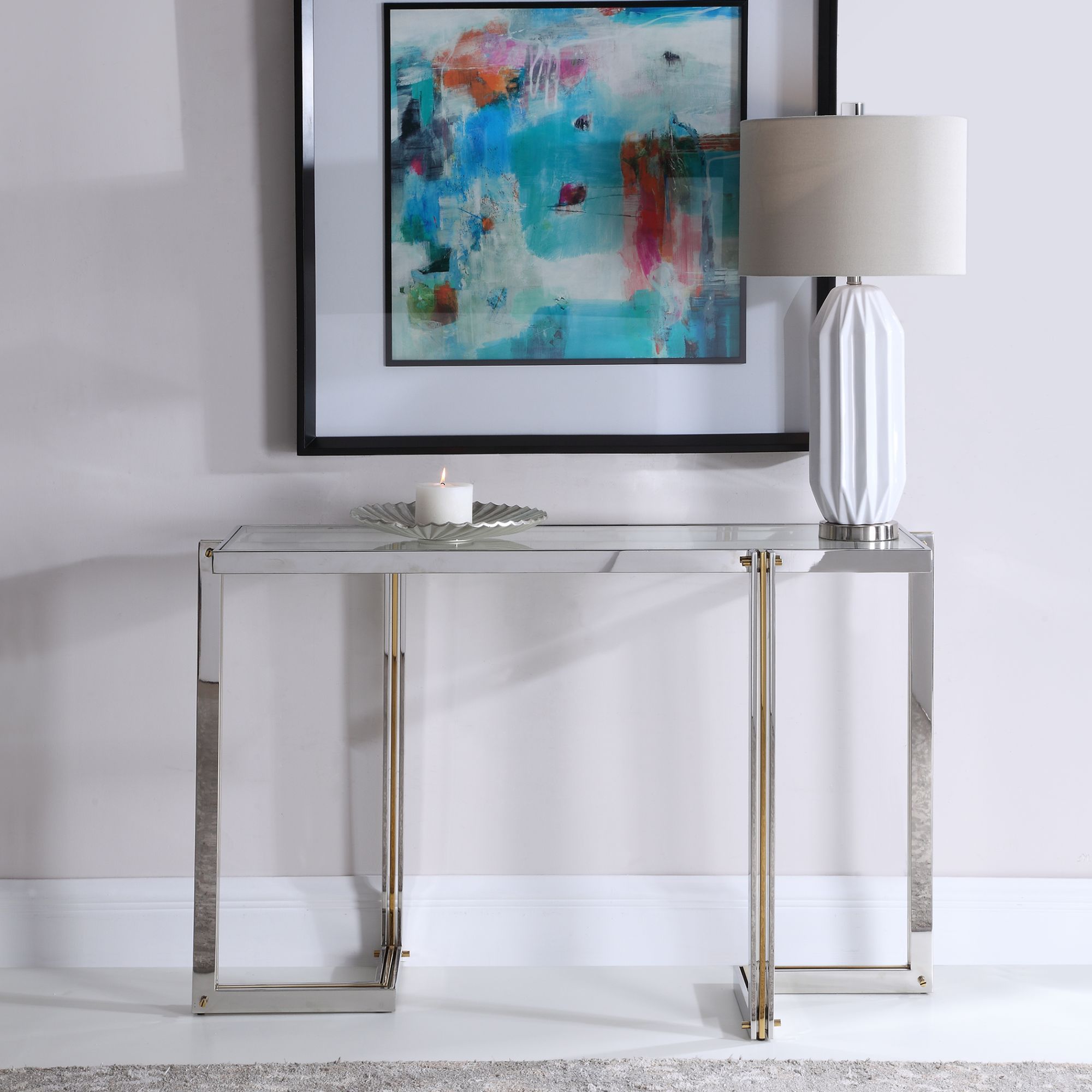 Image 7 Uttermost Locke 50 3/4" Wide Polished Nickel Console Table more views