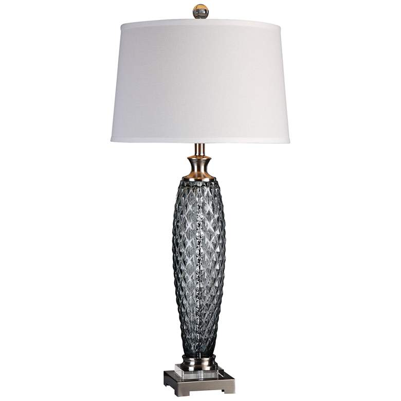 Image 1 Uttermost Lonia Smoke Gray Embossed Glass Table Lamp