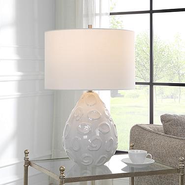 Uttermost Loop White Glaze Ceramic Teardrop Table Lamp
