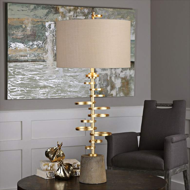 Image 1 Uttermost Lostine Gold Leaf Staggered Rings Table Lamp