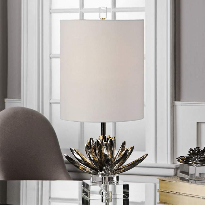 Image 1 Uttermost Lotus 25" Antiqued Metallic Silver Table Lamp