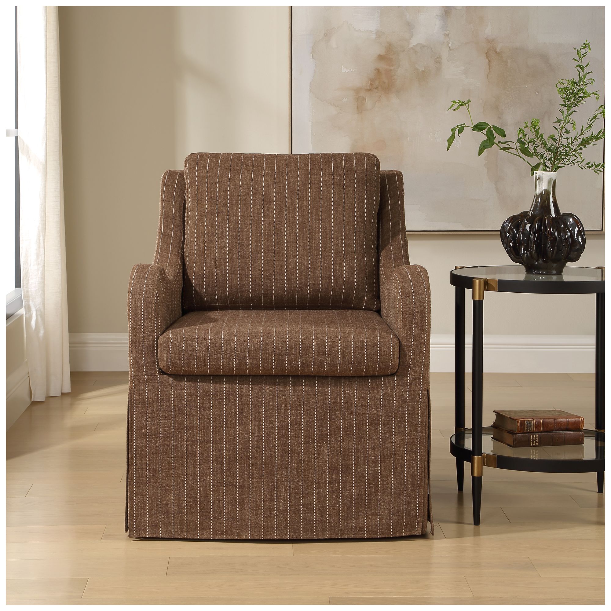 Image 3 Uttermost Luisa Teak Brown Linen Blend Swivel Chair more views