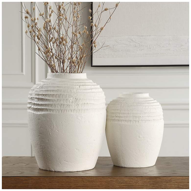 Image 2 Uttermost Luna Ridge 2-Piece White Ceramic Vase Set more views