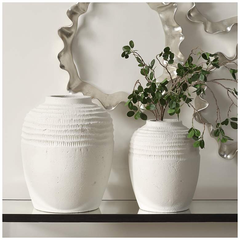 Image 4 Uttermost Luna Ridge 2-Piece White Ceramic Vase Set more views