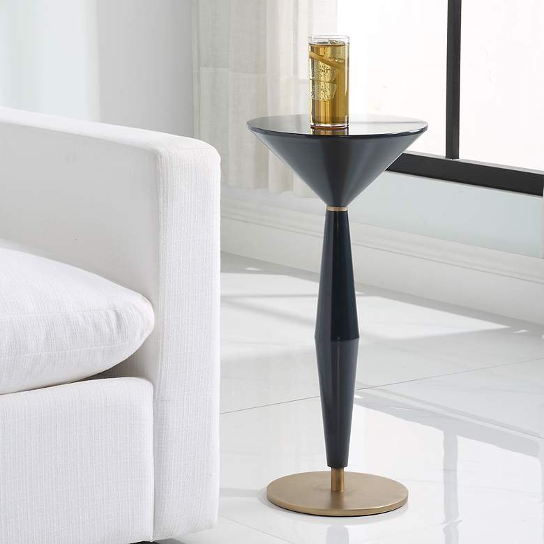 Image 3 Uttermost Luster 12" Wide Navy Blue Lacquered Accent Table more views