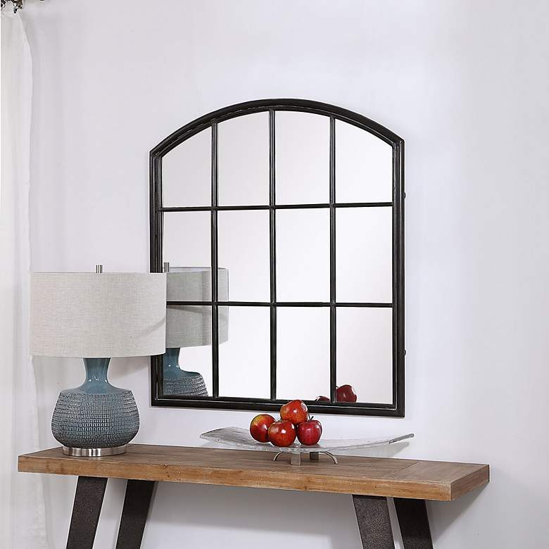 Image 5 Uttermost Lyda Aged Black 35 inch x 39 3/4 inch Arch Wall Mirror more views