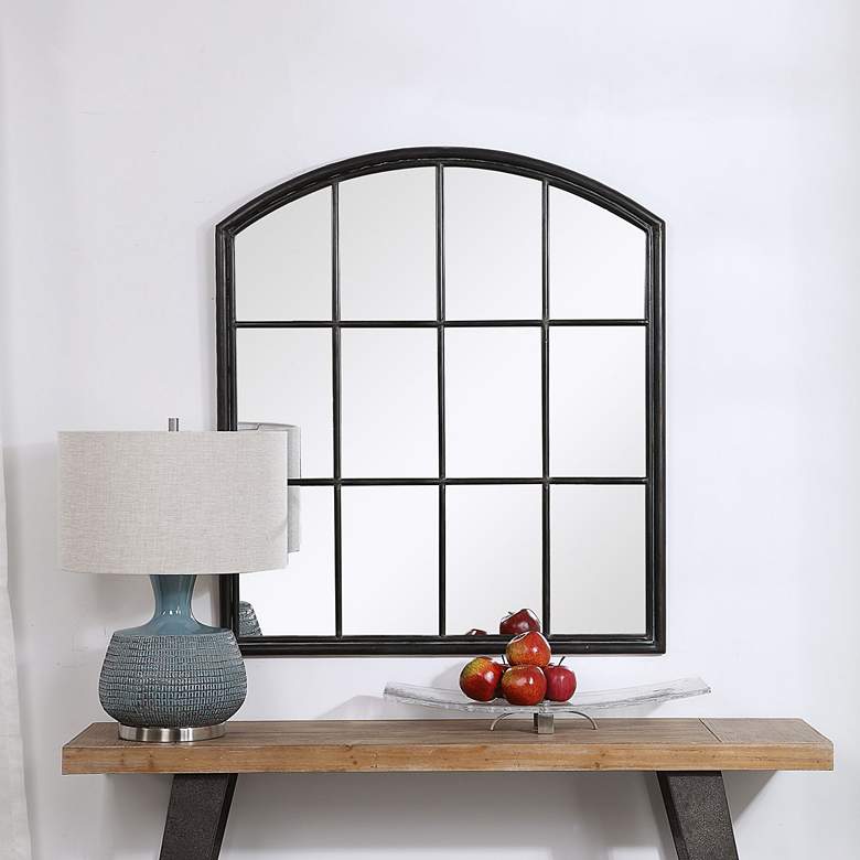 Image 6 Uttermost Lyda Aged Black 35" x 39 3/4" Arch Wall Mirror more views
