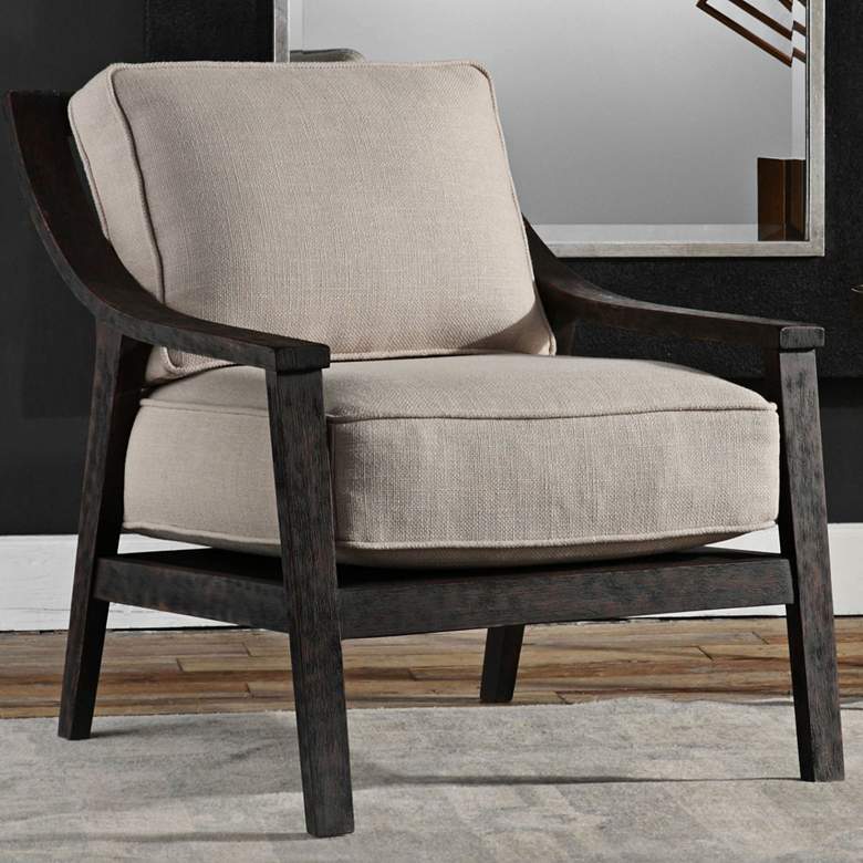 Image 1 Uttermost Lyle Neutral Beige Linen Fabric Accent Chair