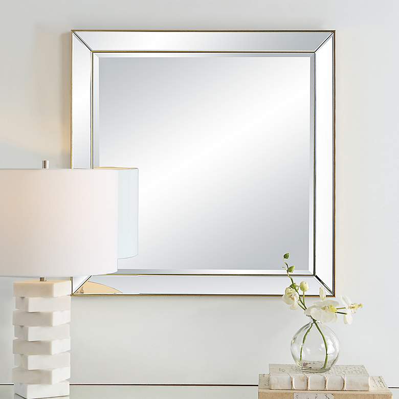 Image 1 Uttermost Lytton 28" Square Gold Edge Wall Mirror