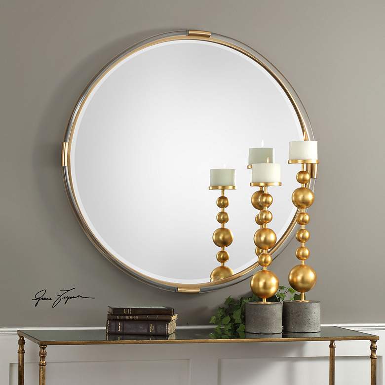 Image 1 Uttermost Mackai 37 1/2" Metallic Gold Leaf Round Wall Mirror