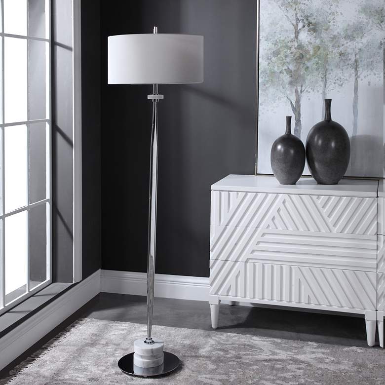 Image 1 Uttermost Magnus Chrome Plated Metal Stem Floor Lamp