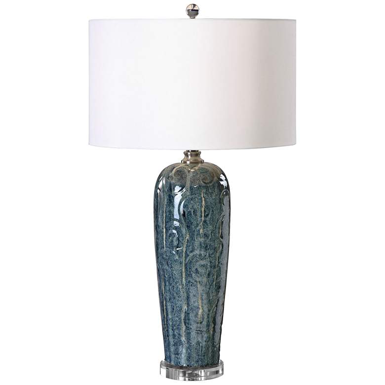 Image 2 Uttermost Maira 32 inch Heather Blue Embossed Ceramic Table Lamp