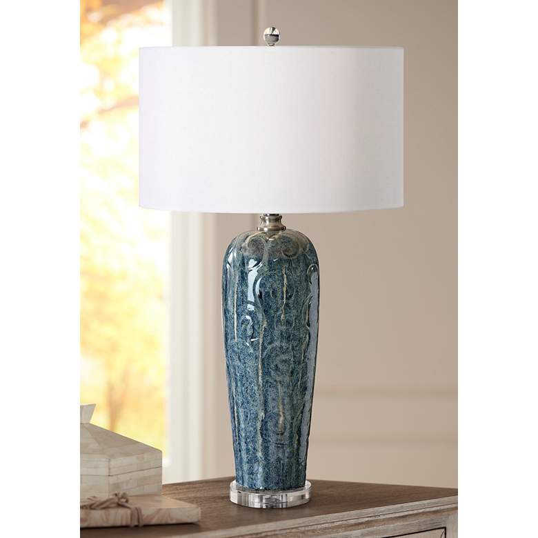 Image 1 Uttermost Maira 32 inch Heather Blue Embossed Ceramic Table Lamp