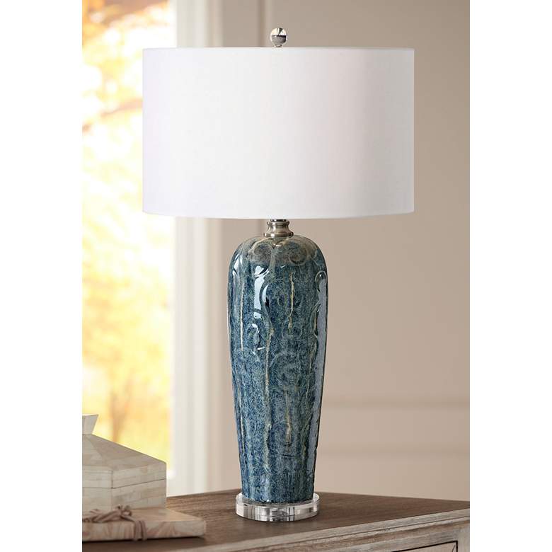 Image 1 Uttermost Maira 32" Heather Blue Embossed Ceramic Table Lamp