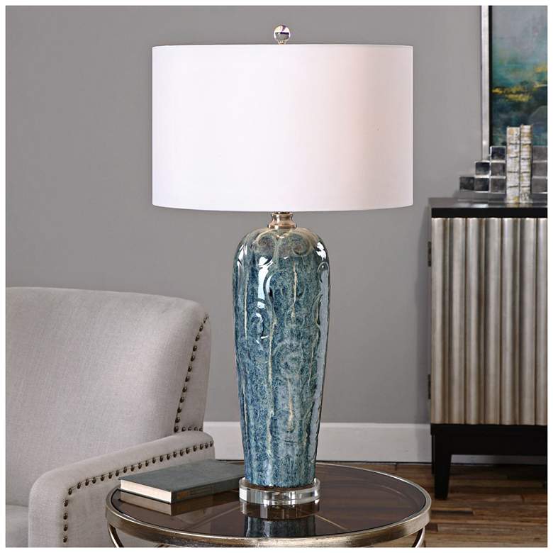 Image 3 Uttermost Maira 32" Heather Blue Embossed Ceramic Table Lamp more views