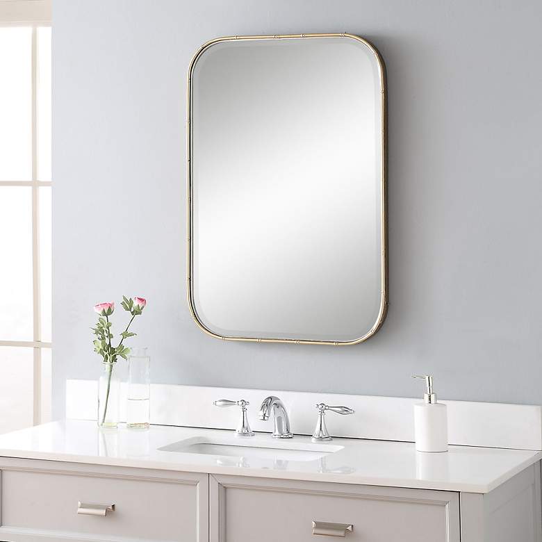 Image 3 Uttermost Malay Gold Bamboo 20 1/4 inch x 30 inch Vanity Wall Mirror more views