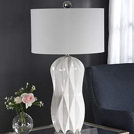 Image1 of Uttermost Malena 30 1/4" Modern Glazed Glossy White Ceramic Table Lamp