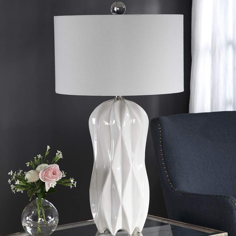 Image 1 Uttermost Malena 30 1/4 inch Modern Glazed Glossy White Ceramic Table Lamp