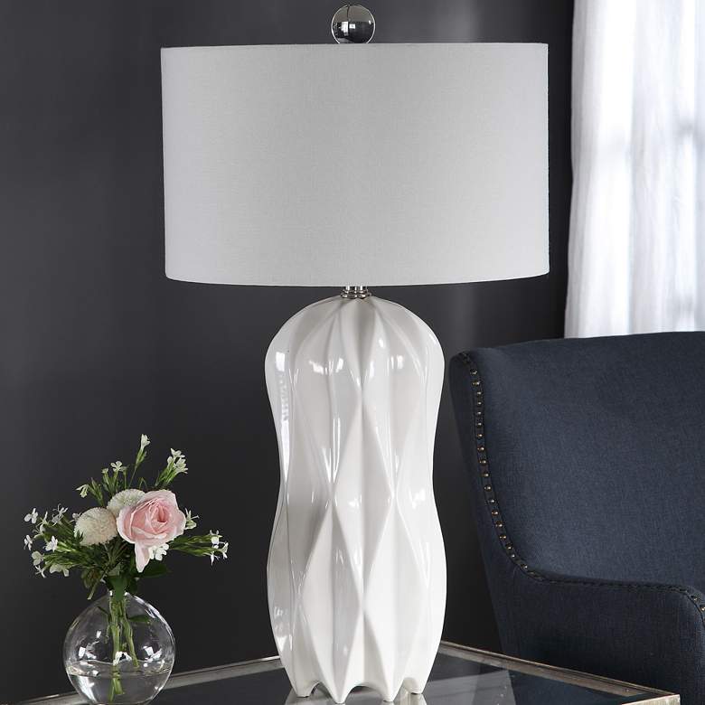 Image 1 Uttermost Malena 30 1/4" Modern Glazed Glossy White Ceramic Table Lamp