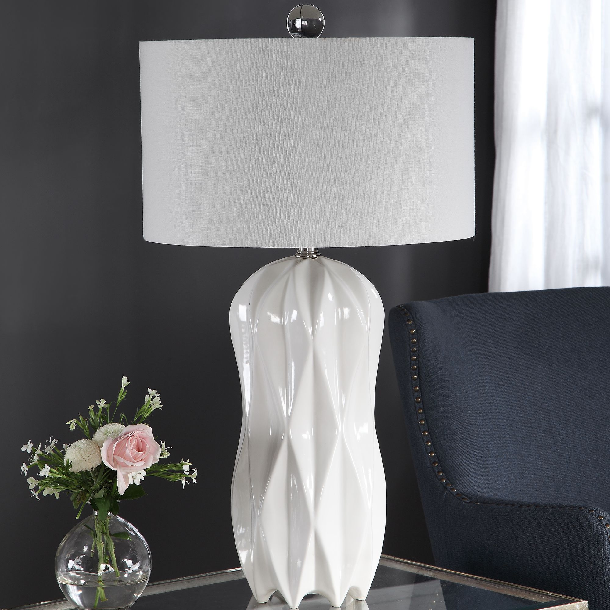 Uttermost Malena Glossy White Glaze Ceramic Table Lamp