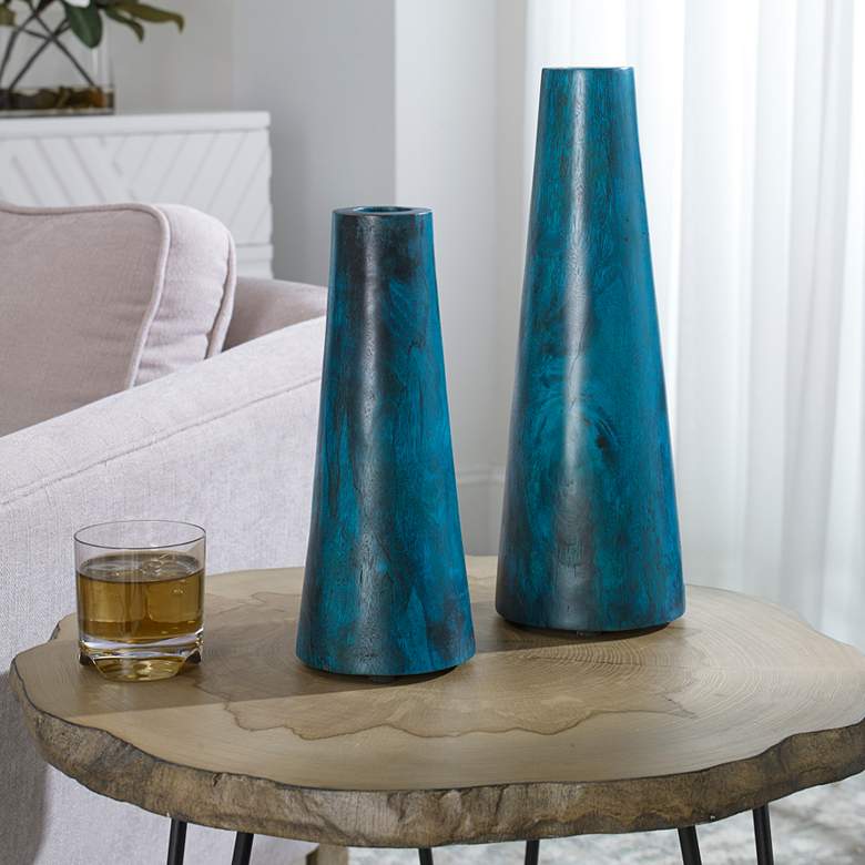 Uttermost Mambo Blue Wood Decorative Vases Set of 2