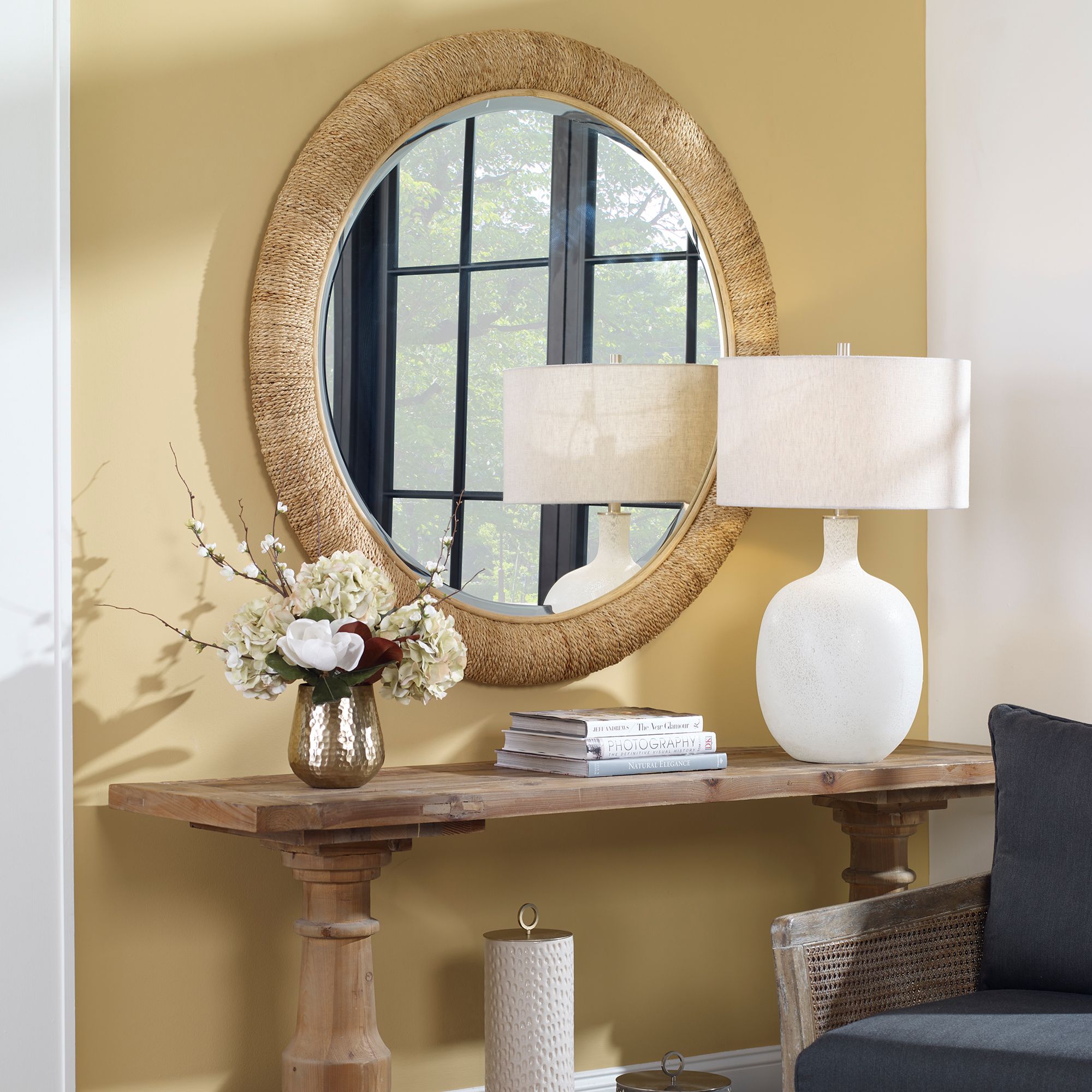 Image 3 Uttermost Mariner 47" Natural Wood and Rope Round Wall Mirror more views