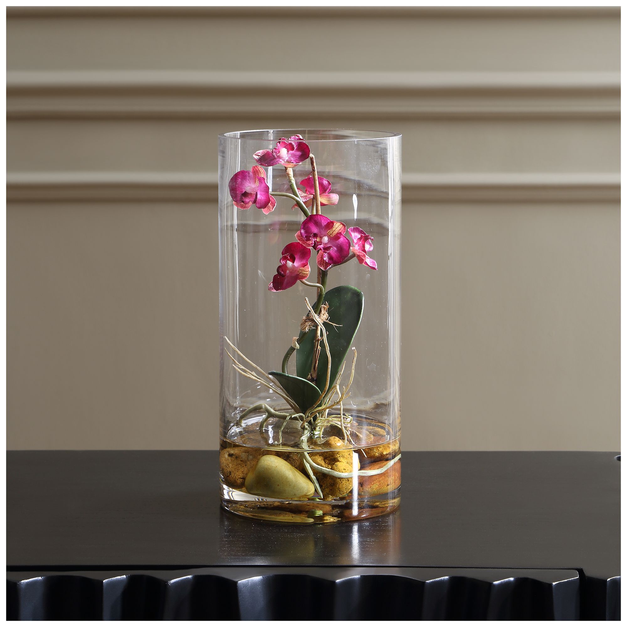 Image 2 Uttermost Mariposa Faux Fuchsia Orchid in Glass Vase more views