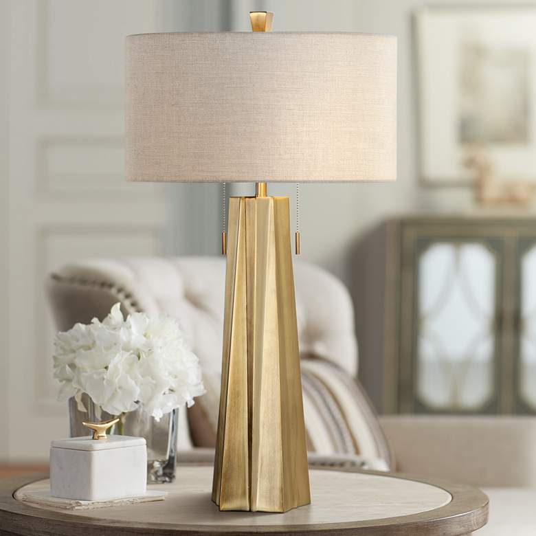 Image 1 Uttermost Maris Plated Antiqued Brass Metal Table Lamp