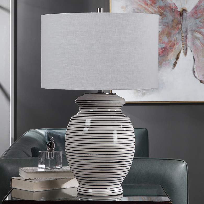 Image 1 Uttermost Marisa Off-White Blue Stripe Ceramic Table Lamp