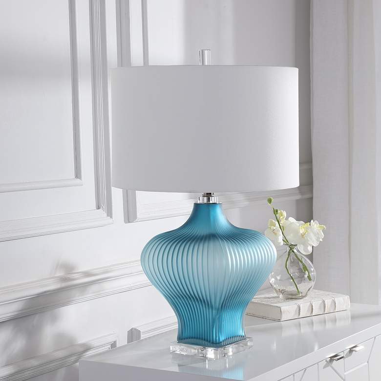 Image 1 Uttermost Marjorie Frosted Turquoise Fluted Vase Table Lamp