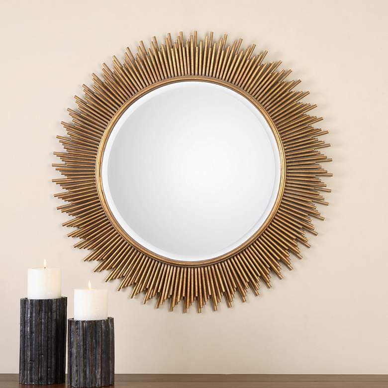 Image 1 Uttermost Marlo Antique Gold Leaf 36 inch Round Wall Mirror