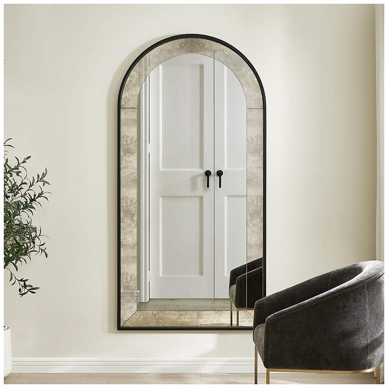 Image 1 Uttermost Marlowe Black 80" High Arch Mirror