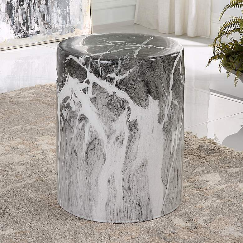 Image 1 Uttermost Marvel Black White Marbled Ceramic Garden Stool